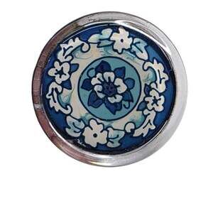 Vintage Joan Baker Designs Hand Painted Floral Glass Paperweight Blue  3.4"